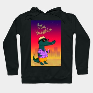 Cute crocodile in sunglasses drinking a cocktail on the beach Hoodie